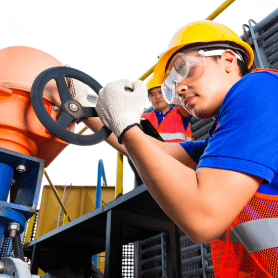 Two utility workers on the job, protected by Superior Protection Services’ comprehensive security solutions for the utility industry.